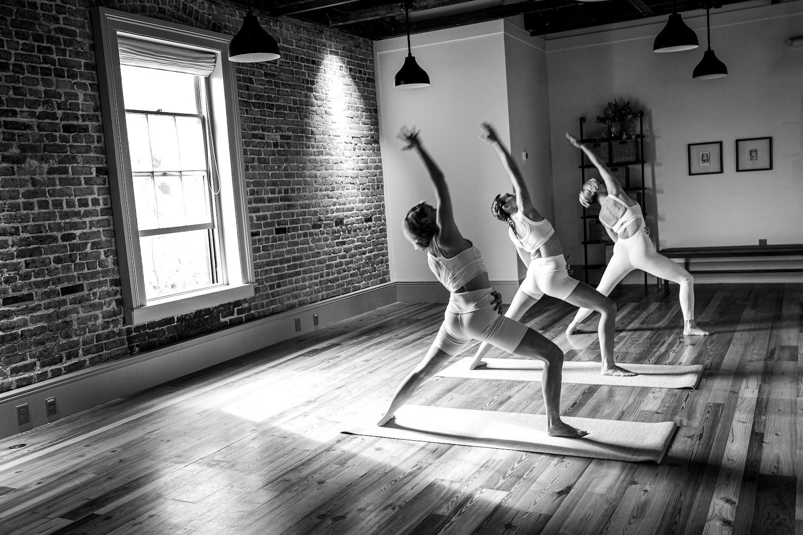 Mats, bolsters and props arranged at Grayce Yoga